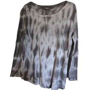 Soft Surrounding Sz Large Tie Dye Thermal Waffle Henley Grey White Long Sleeve